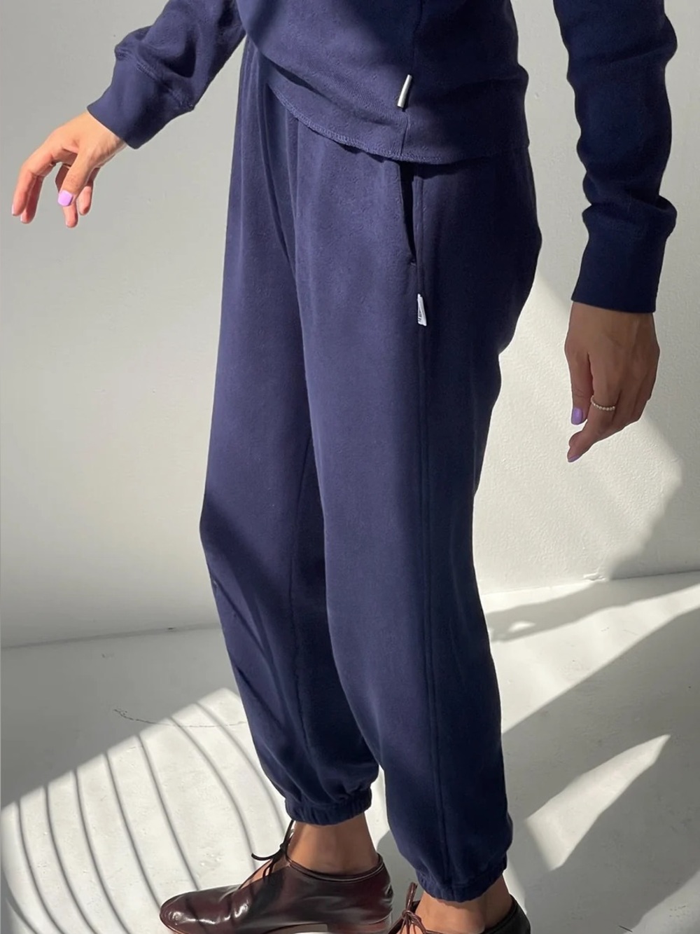 Le Bon Shoppe Pointelle Serene Joggers Navy and La Vie Tee Lounge Set Large
